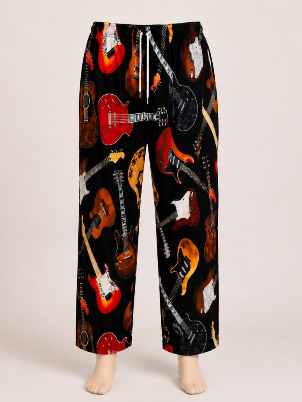 Guitar Pajama Lounge Pants XXL Black Music Print Drawstring Sleep Rock Unisex